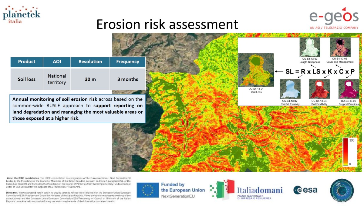 Con i dati prodotti da Iride è possibile realizzare delle mappe per valutare il rischio di erosione